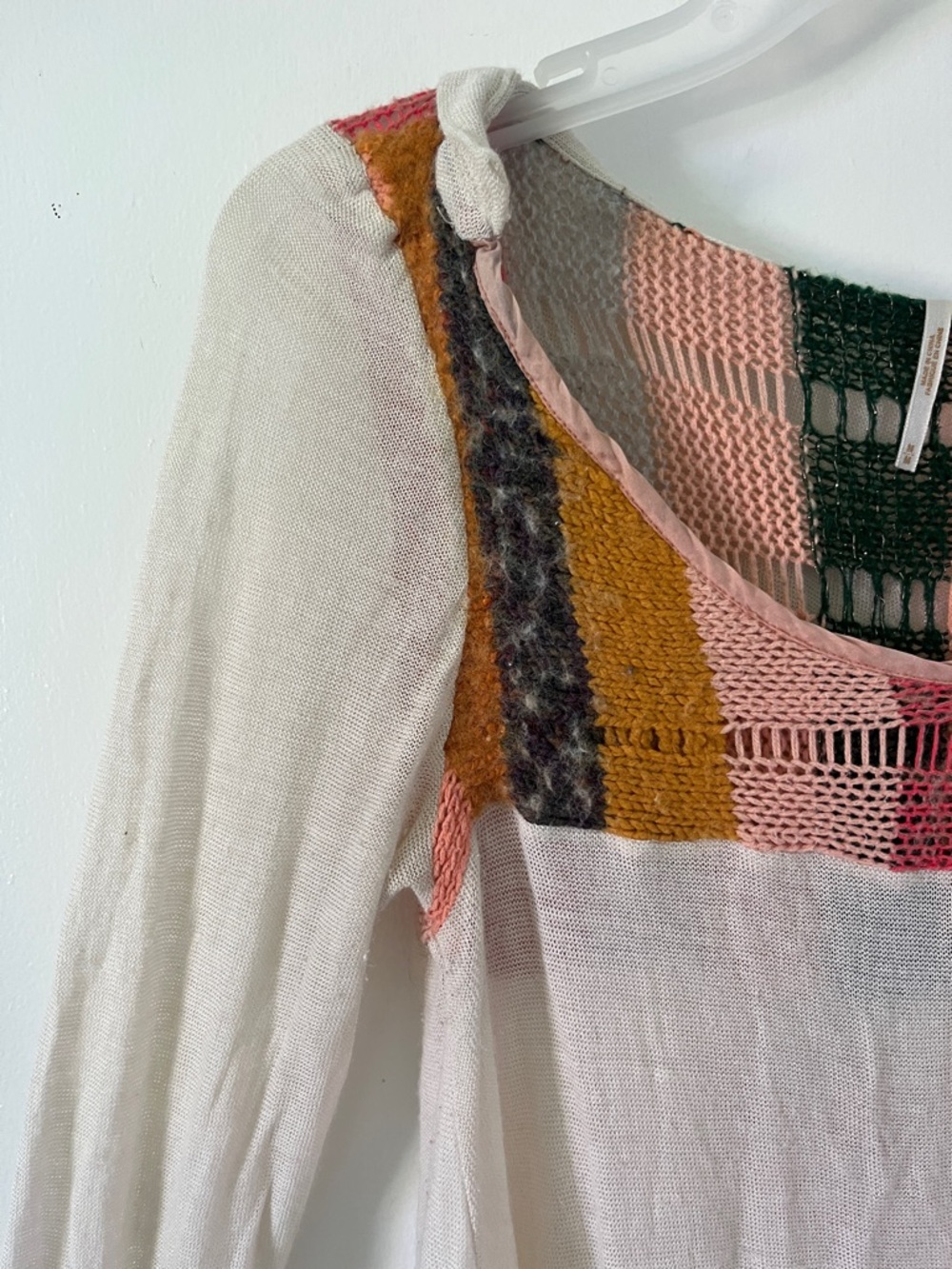 Free People Cream Open-Knit Tunic Top w/ Dip Dye & Yarn Accents - boho, indie
